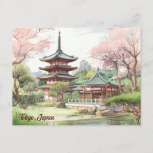 Elegant Tokyo, Japan Vintage Watercolor Travel Postcard