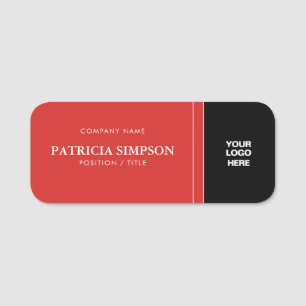 Elegant Tomato Red, Black: Corporate LOGO Branding Name Tag