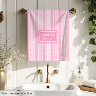 Elegant Towel Set Chic Light Pink Plaid Custom Nam
