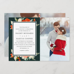 Elegant Tradition Red Floral Bouquet Photo Wedding Invitation