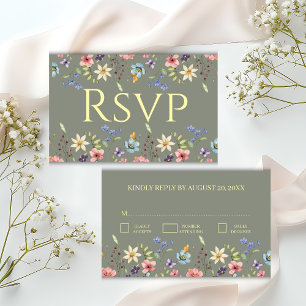 Elegant Traditiona Floral Sage Gree Wedding RSVP  Enclosure Card