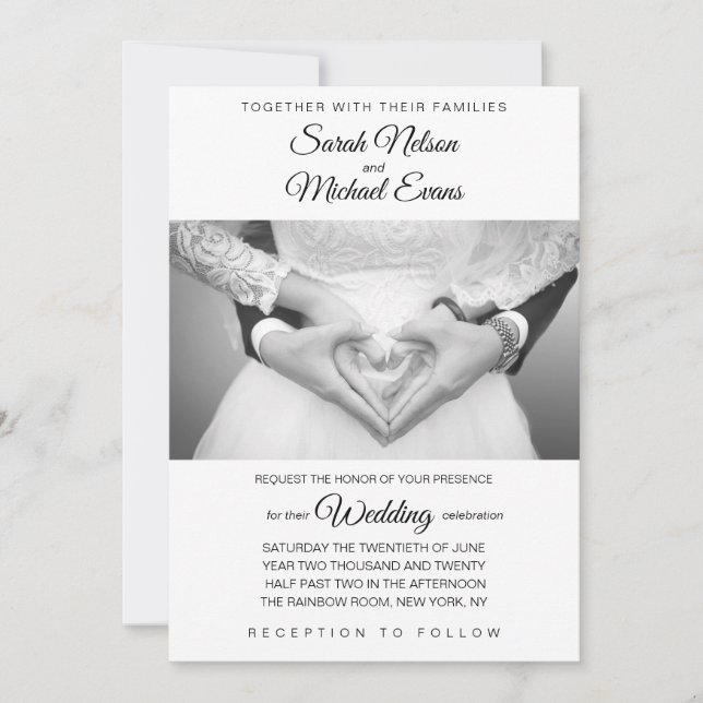 Elegant Traditional Black and White Photo Wedding Invitation (Front)