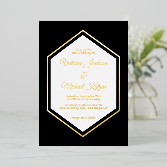 Elegant Traditional Black & Gold Foil Wedding Foil (Standing Front)
