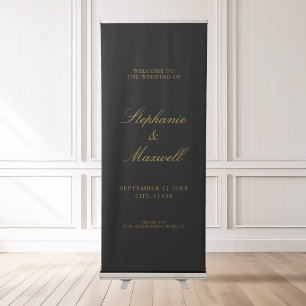 Elegant Traditional Black Gold Wedding Welcome Retractable Banner