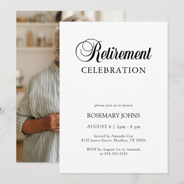 Elegant Traditional Calligraphy Photo Retirement Invitation (Front/Back)