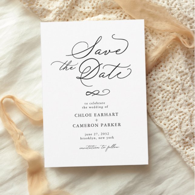 Elegant Traditional Calligraphy Script Wedding Save The Date (Creator Uploaded)