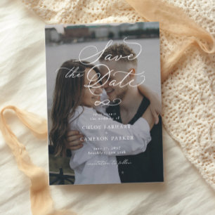 Elegant Traditional Calligraphy Wedding Photo Save The Date