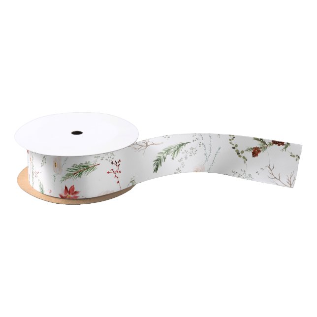 Elegant Traditional Christmas Poinsettia Greenery Satin Ribbon (Spool)