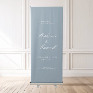 Elegant Traditional Dusty Blue Wedding Welcome Retractable Banner
