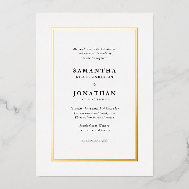 Elegant Traditional Gold Foil Border Wedding (Front)
