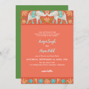 Elegant Traditional Indian Elephants Wedding Invitation