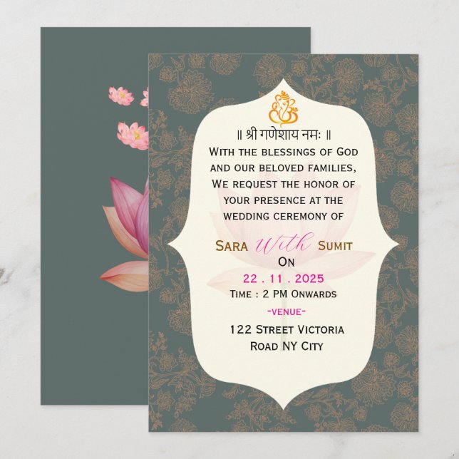 Elegant Traditional Indian Wedding Invitation  (Front/Back)