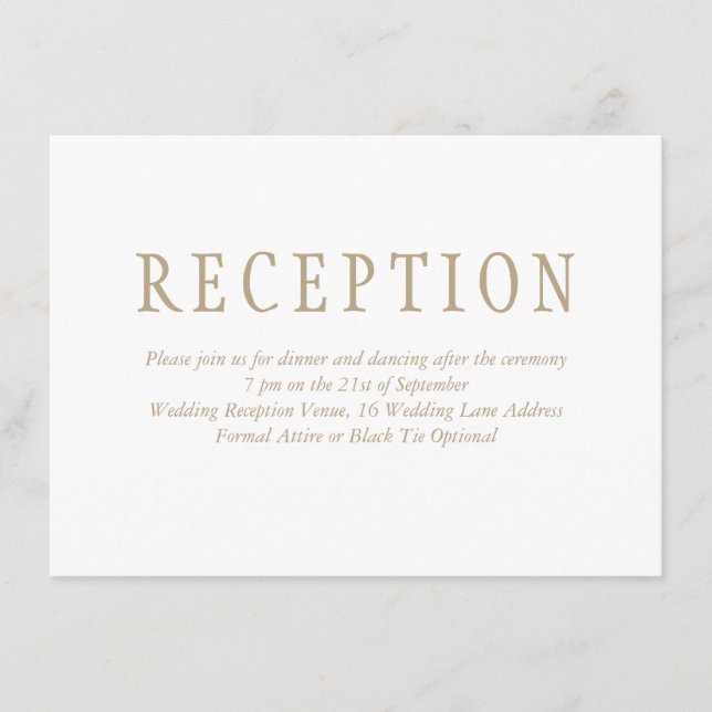 Elegant Traditional Minimalist Wedding Reception Enclosure Card (Front)