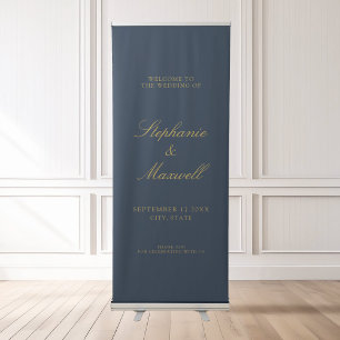 Elegant Traditional Navy Gold Wedding Welcome Retractable Banner