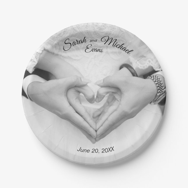 Elegant Traditional Photo Wedding Paper Plates (Front)