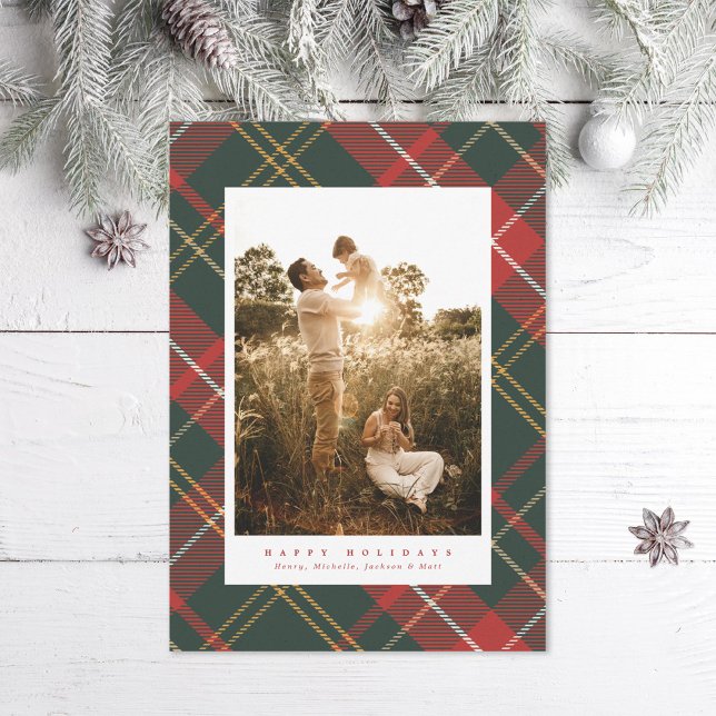 Elegant Traditional Red and Green Plaid Photo Holiday Card (Creator Uploaded)