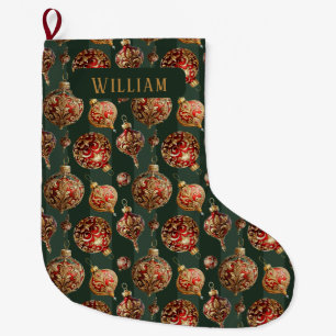 Elegant Traditional Red & Gold Christmas Baubles  Large Christmas Stocking