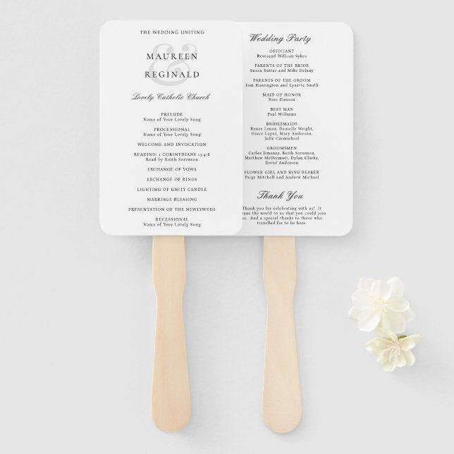 Elegant Traditional Wedding Program Hand Fan (Front and Back)