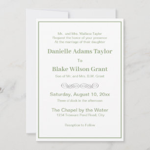 Elegant Traditional Words Sage Green White Wedding Invitation