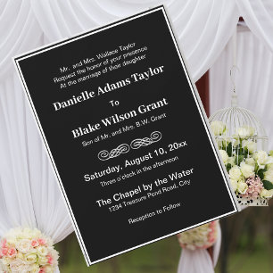 Elegant Traditional Words White On Black Wedding Invitation