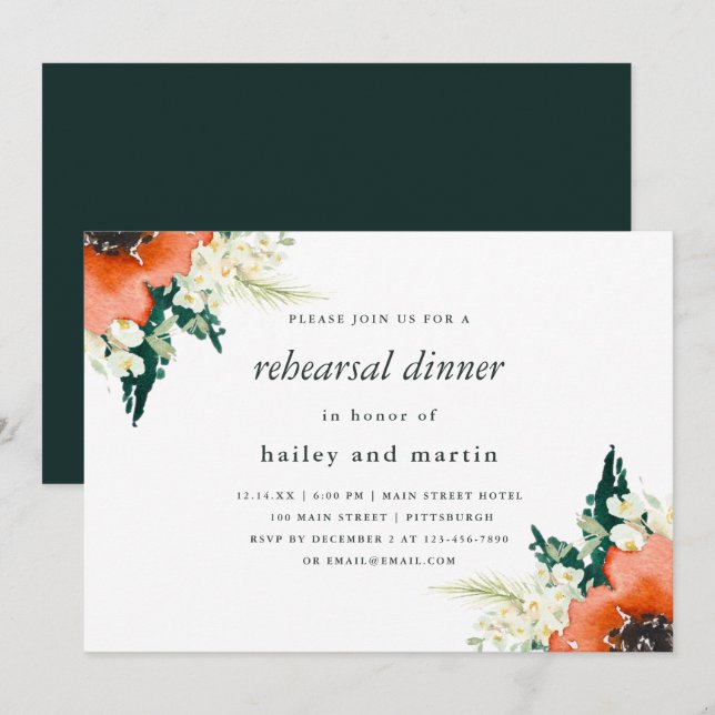 Elegant Traditions Floral Wedding Rehearsal Dinner Invitation (Front/Back)