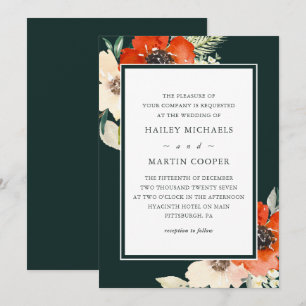 Elegant Traditions Red Floral Bouquet Wedding Invitation