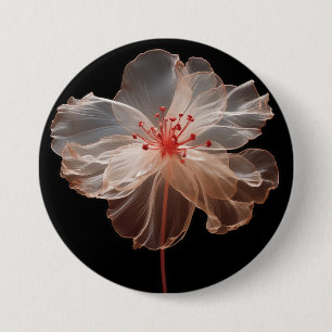 Elegant translucent flower on black 7.5 cm round badge