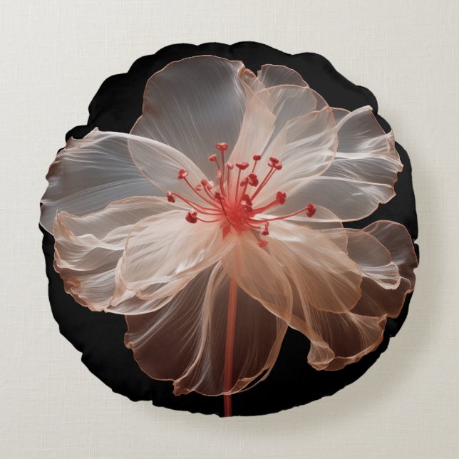 Elegant translucent flower on black round cushion (Front)