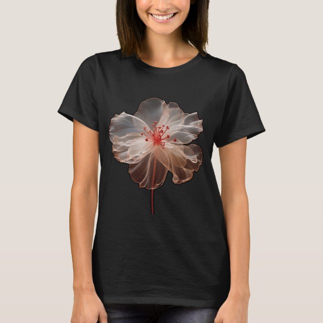 Elegant translucent flower on black T-Shirt (Front)