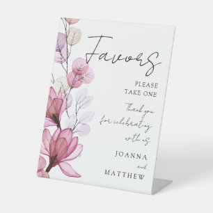 Elegant Transparent Dusty Rose Floral Favours Pedestal Sign