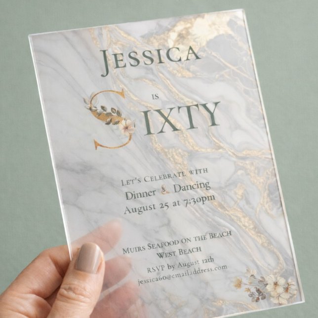 Elegant Transparent Marbled 60th Birthday  Acrylic Invitations (Creator Uploaded)
