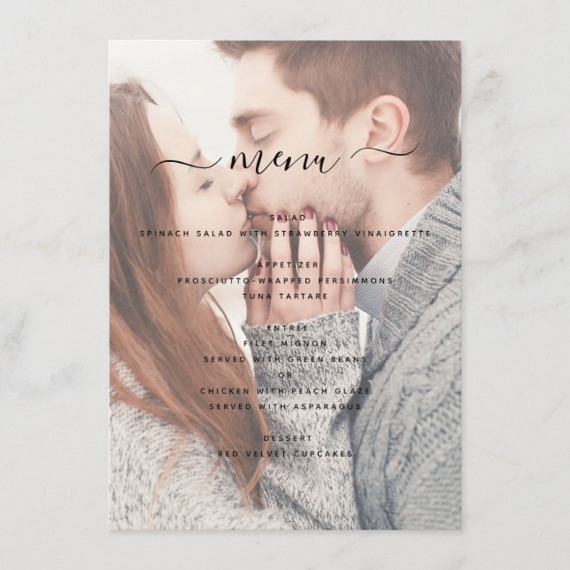 Elegant Transparent Photo Wedding and Typography Menu (Front)