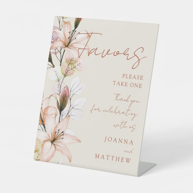 Elegant Transparent Rustic Boho Floral Favours Pedestal Sign (Front)