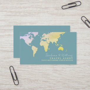 Elegant Travel Agent map on blue  Business Card