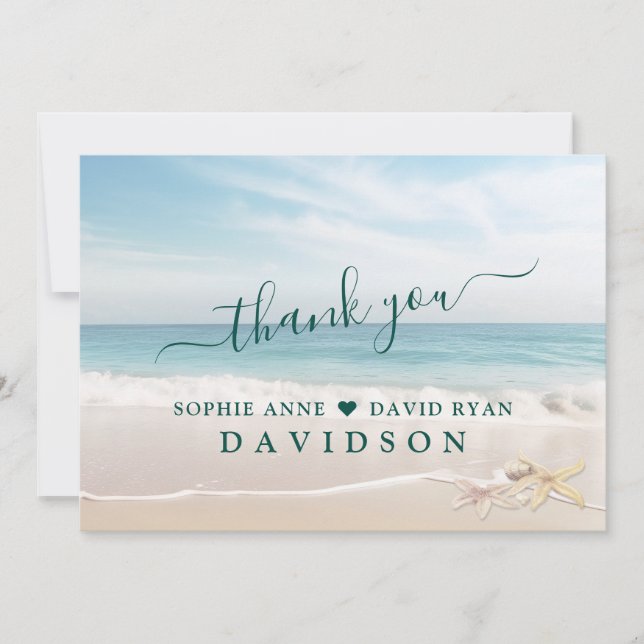 Elegant Travel Seaside Beach Starfish Wedding Thank You Card (Front)