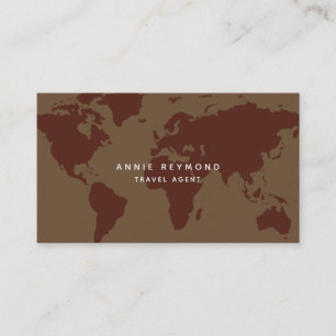 elegant travel world map on brownish business card