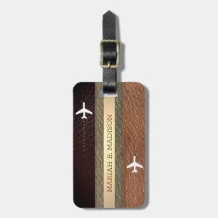  Elegant Traveller Brown and Black Leather monogra Luggage Tag