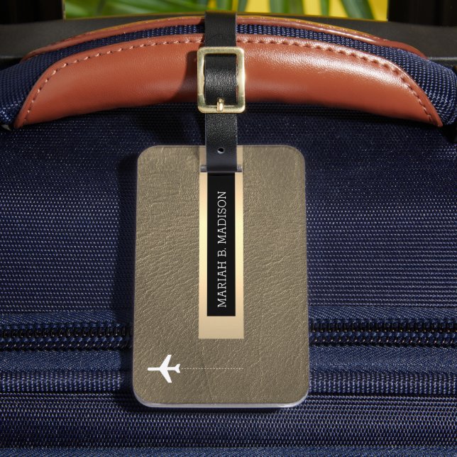  Elegant Traveller Gold Metal & Leather Monogramme Luggage Tag (Front Insitu 2)