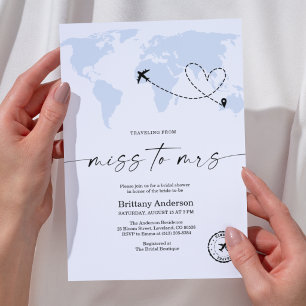 Elegant Travelling From Miss to Mrs Bridal Shower Invitation