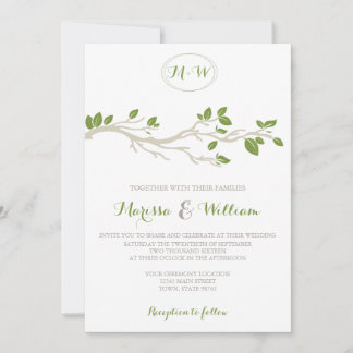 Elegant Tree Branch Green/Beige Wedding Invitation