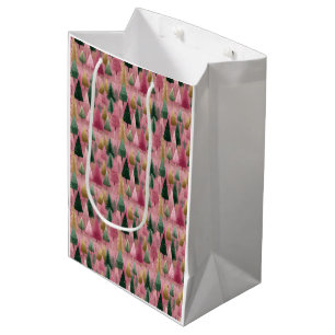 Elegant Tree Branches on Pink Holiday Art Medium Gift Bag