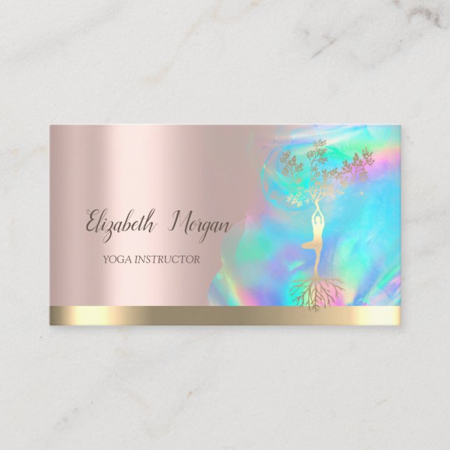 Elegant Tree Girl Silhouette Holographic Rose Gold Business Card (Front)