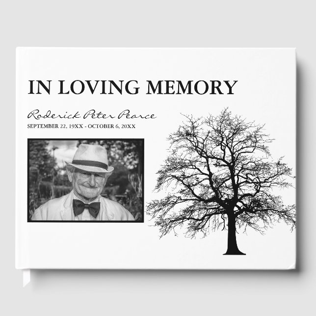 Elegant Tree | In loving Memory Photo Funeral Guest Book (Front)