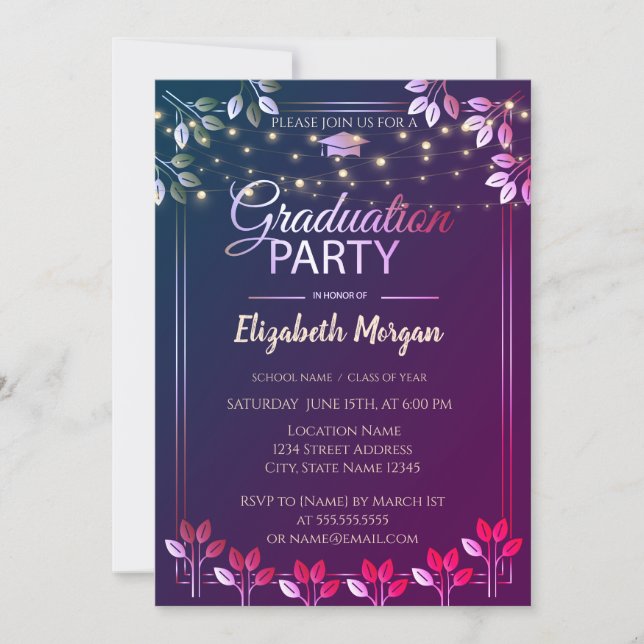 Elegant Tree Leaves Graduation Party Invitation (Front)