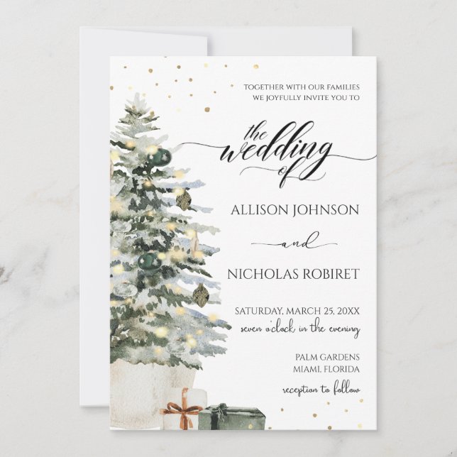 Elegant Tree lights winter christmas wedding  Invitation (Front)