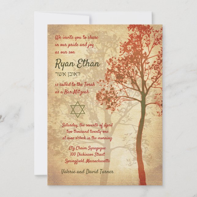 Elegant Tree of Life Bar Mitzvah Invitation (Front)