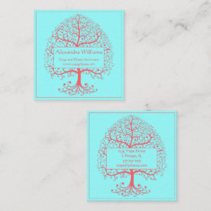 Elegant Tree of Life Pink Pastel Personalised Square Business Card