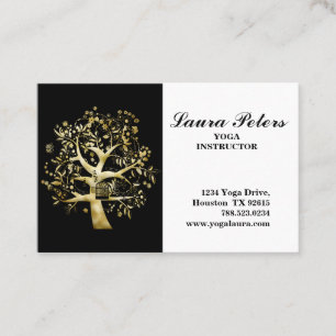 Elegant Tree Of Life Yoga Instructor Black Gold Business Card