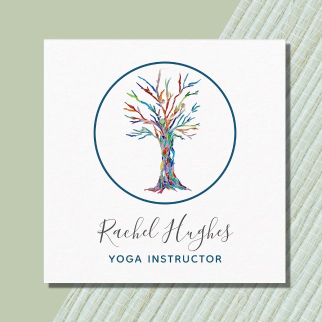 Elegant Tree of Life Yoga Instructor Square Business Card (Creator Uploaded)