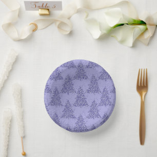 Elegant Tree Pattern Charming Lavender Christmas Paper Plate